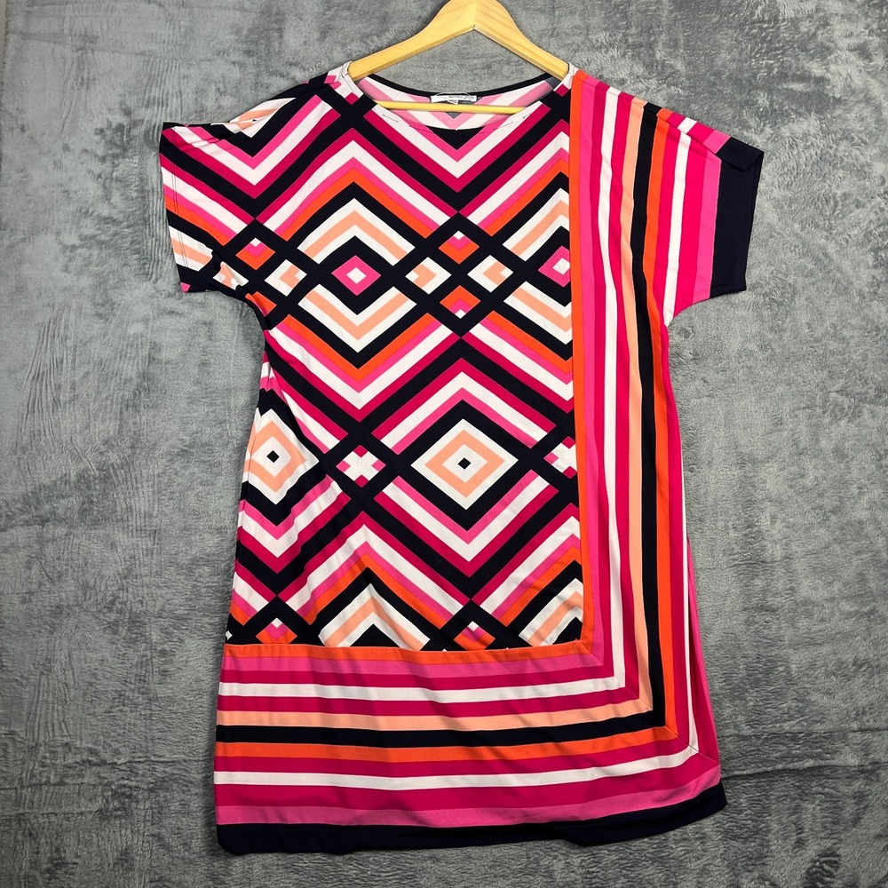 Studio One New York Shift Dress Womens XL Multi Geometric Striped Short Sleeve